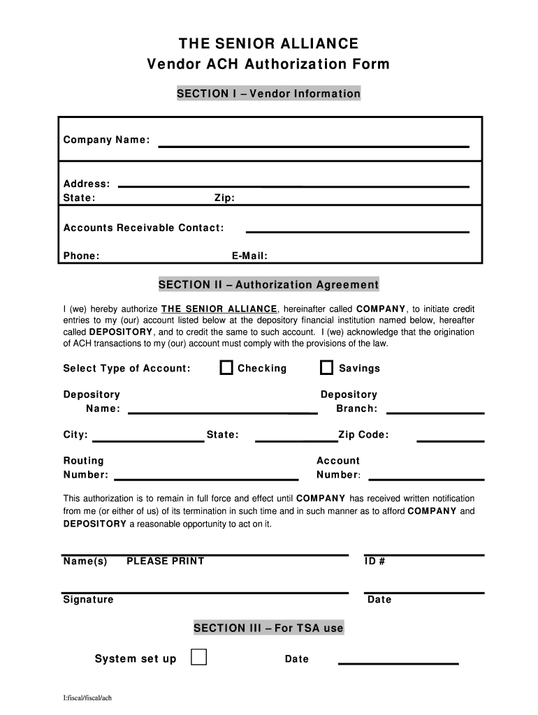 Ach Authorization Form