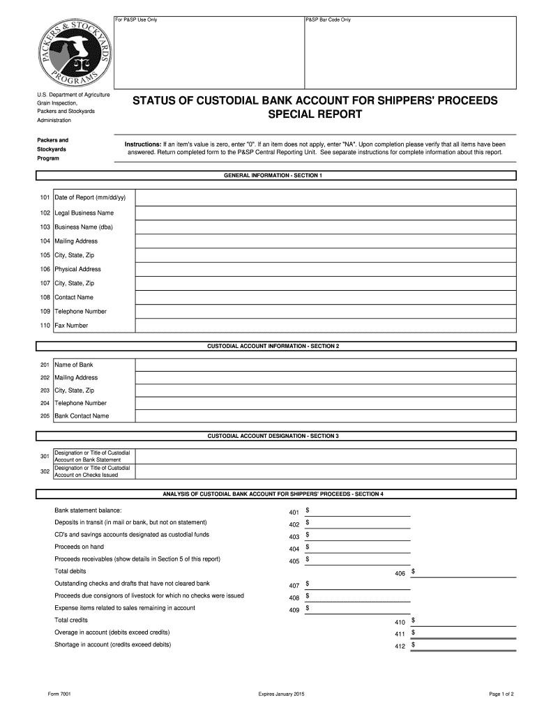  Status of Custodal Bank Account Form 7001 2015
