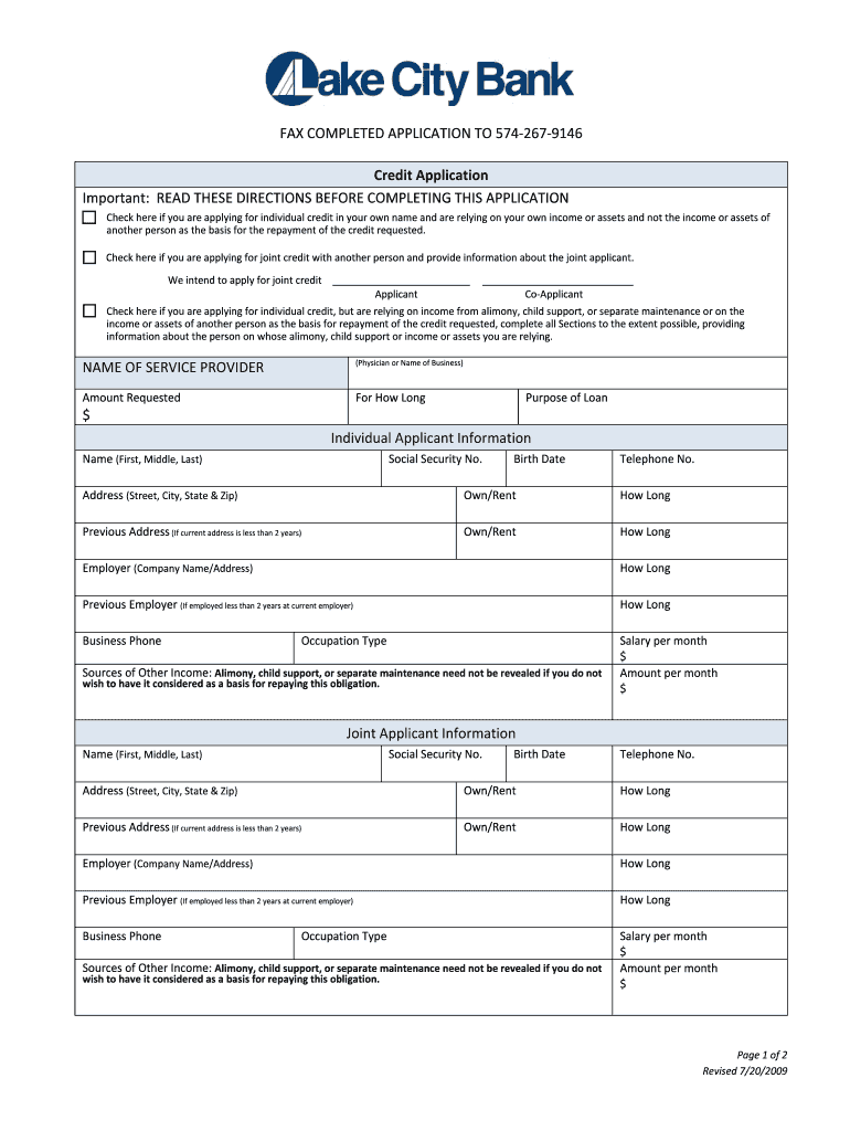 FAX COMPLETED APPLICATION to 574 267 9146 Credit  Form