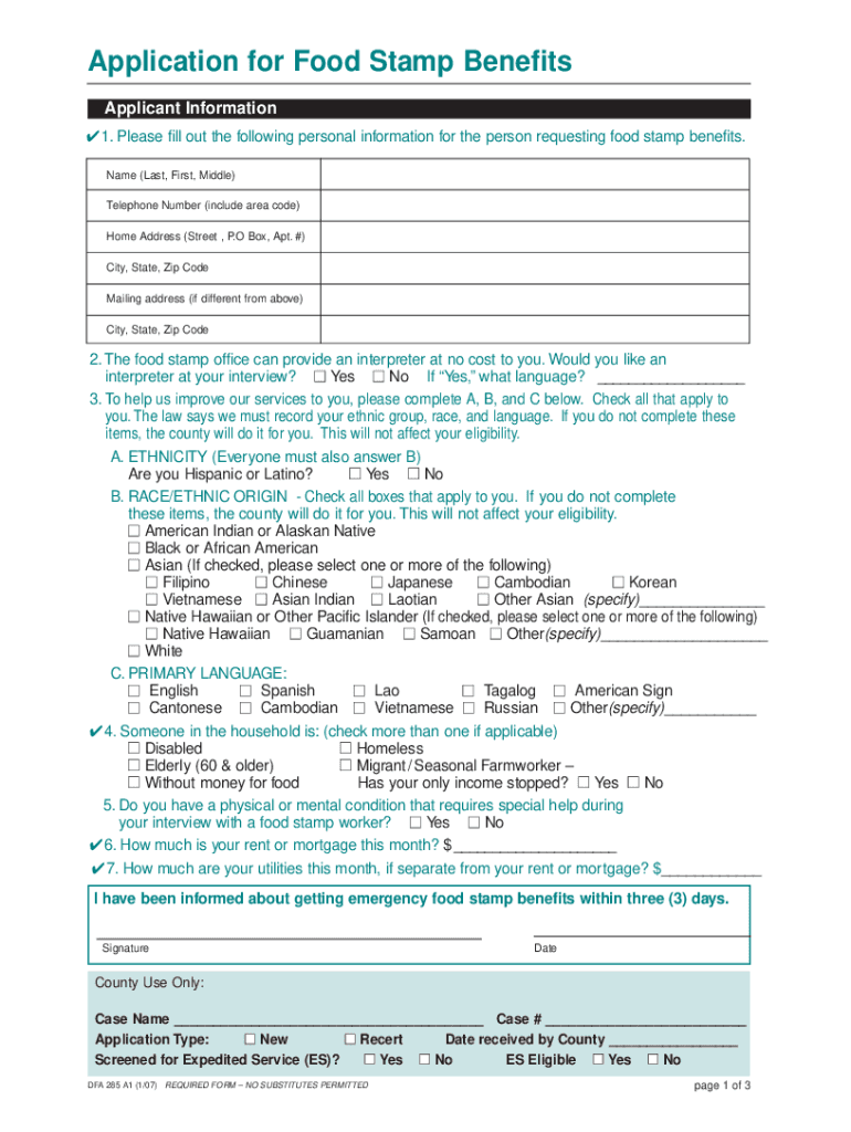 Food Stamp Application Form