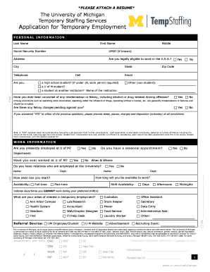 Temp Staffing Applications PDF University of Michigan Human Hr Umich  Form