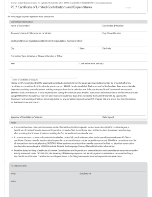 PC 7 Certificate of Limited Contributions and Expenditures Oregonvotes  Form