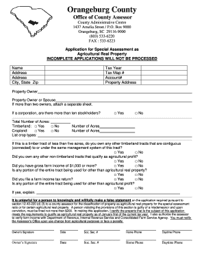 Agriculture Taxes for Orangeburg Sc Form