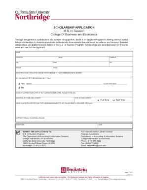 SCHOLARSHIP APPLICATION M S in Taxation College of Tsengcollege Csun  Form