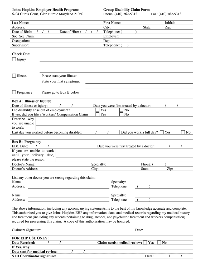 STD Claim Form Johns Hopkins Medicine Hopkinsmedicine