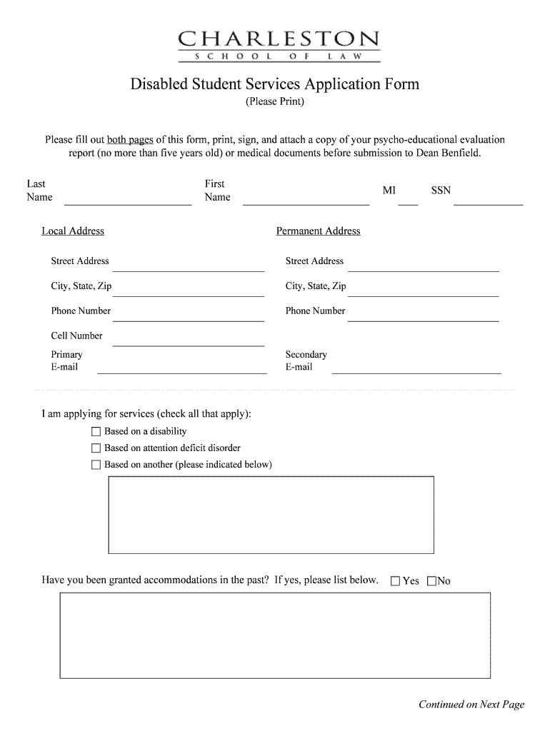 Disabled Student Services Application Form Charlestonlaw