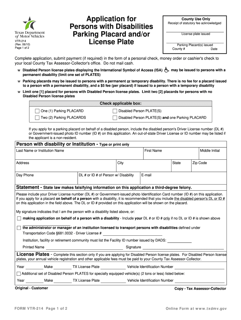  Person with Disability Parking Placard Application Form 2018
