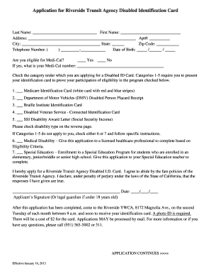 Riverside Transit Agency Disabled Identification Card Form