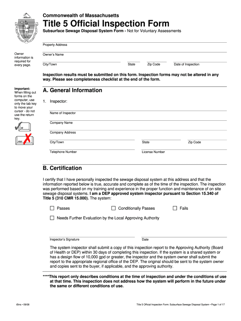 Title 5 Official Inspection Form 2008