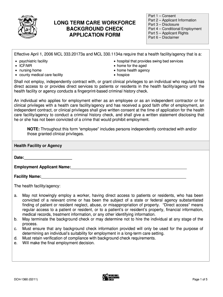  Michigan Workforce Background Check Consent Form 2011