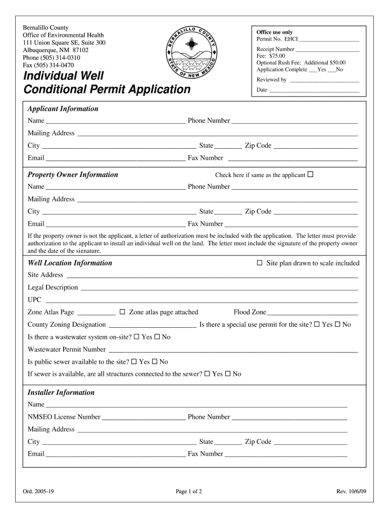  Individual Well Conditional Permit Application  Bernco 2009