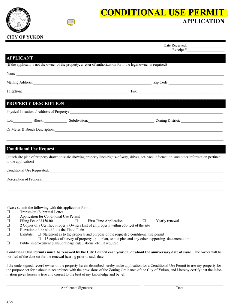 Conditional Use Permit Application City of Yukon Cityofyukonok  Form
