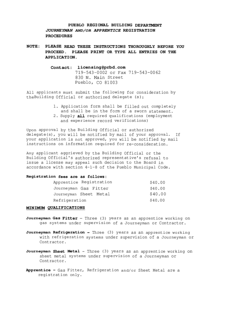 Licensing Forms and Packets Pueblo Regional Building