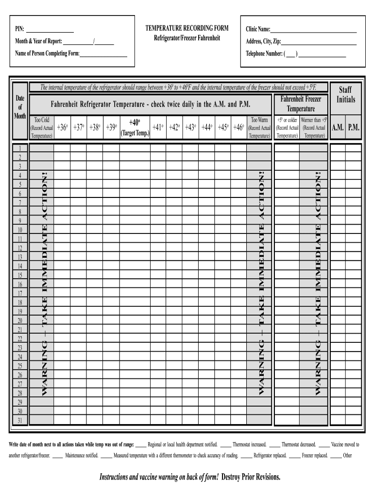 Refrigerator Temperature Log Sheet PDF Form Fill Out and Sign