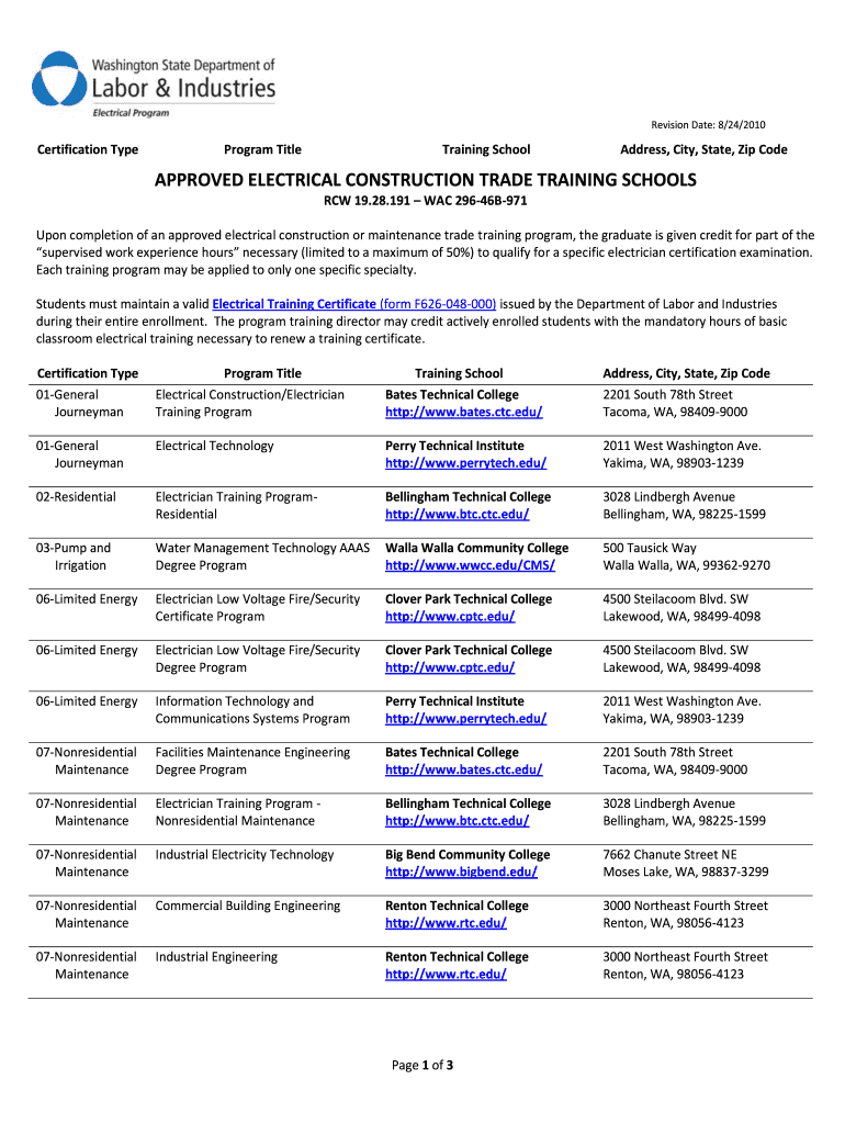 ELECTRICAL CONSTRUCTION TRADE TRAINING SCHOOLS Lni Wa  Form