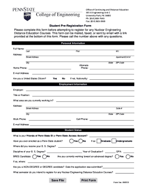 Office of Continuing and Distance Education 301 a Engineering Unit C University Park, PA 16802 Ph 814 865 7643 Fax 814 865 3969   Form