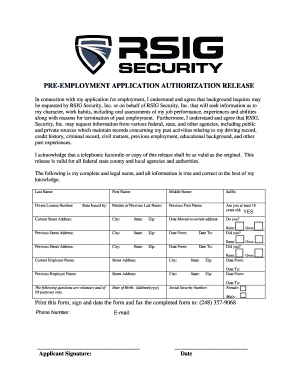 Rsig Security Application  Form
