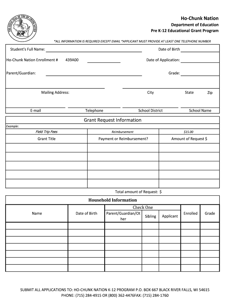Ho Chunk Nation K 12 Application  Form