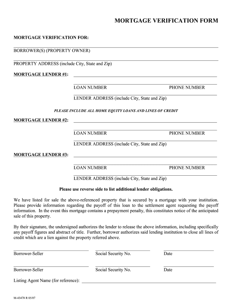  Verification of Mortgage Form 2007-2024