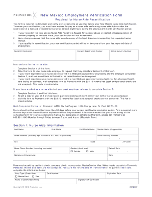 New Mexico Employment Verification Form