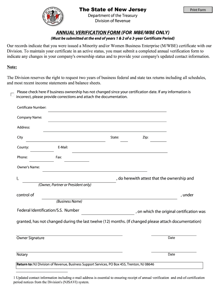 New Jersey Verification Form