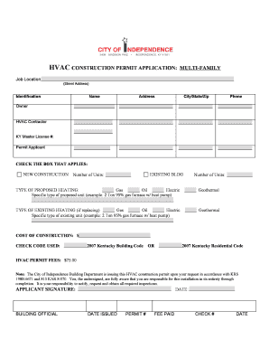 HVAC CONSTRUCTION PERMIT APPLICATION MULTI FAMILY Cityofindependence  Form