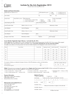 Institute for the Arts Registration Fcps  Form