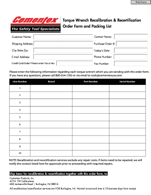 Torque Wrench Calibration Certificate Template  Form
