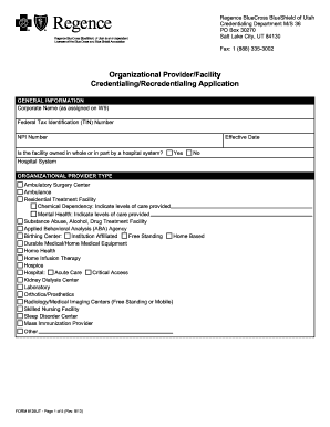  Regence Provider Recredentialing Application Form 2013-2024