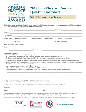 Self Nomination Form Award TMF Health Quality Institute Award Tmf