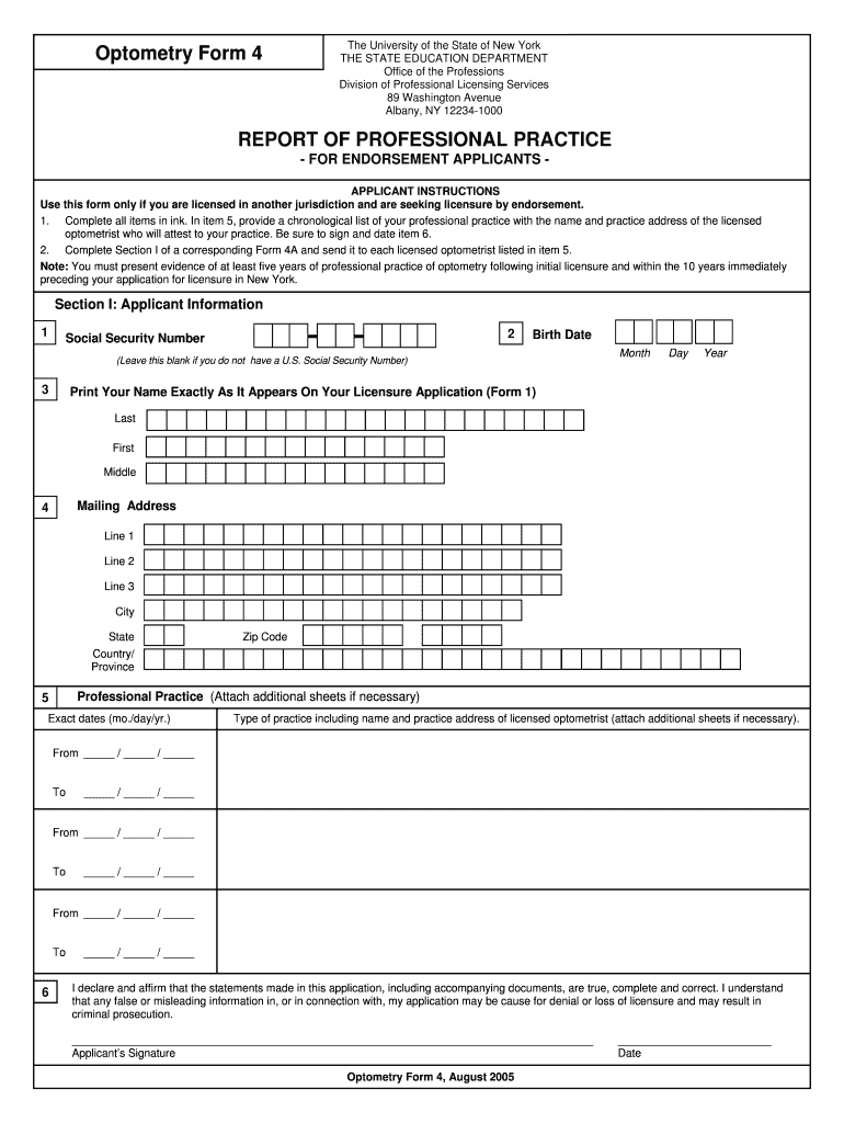 REPORT of PROFESSIONAL PRACTICE Optometry Form 4 Op Nysed