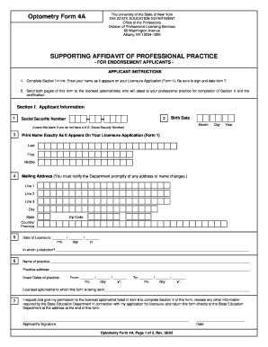 SUPPORTING AFFIDAVIT of PROFESSIONAL PRACTICE Op Nysed  Form