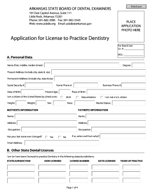 Application for License to Practice Dentistry Arkansas State Board Dentalboard Arkansas  Form