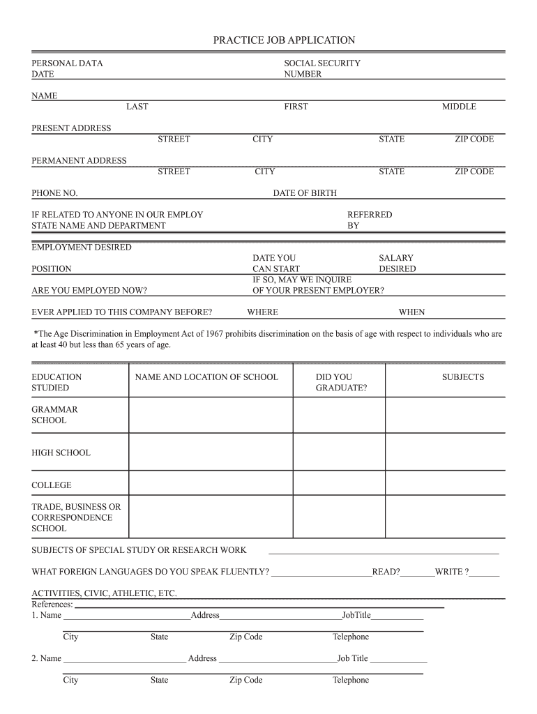 Practice Job Application  Form