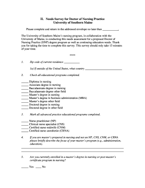 II Needs Survey for Doctor of Nursing Practice University of Southern Aacn Nche  Form