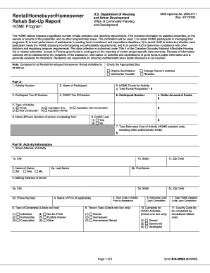 Hud Home Rental Set Up and Completion Report Fillable Form