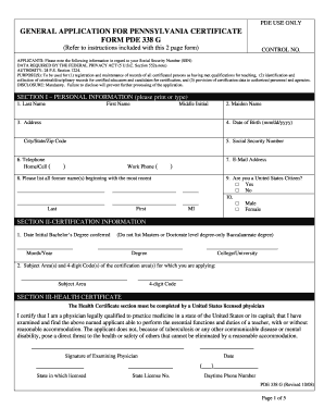 GENERAL APPLICATION for PENNSYLVANIA CERTIFICATE FORM Scschools