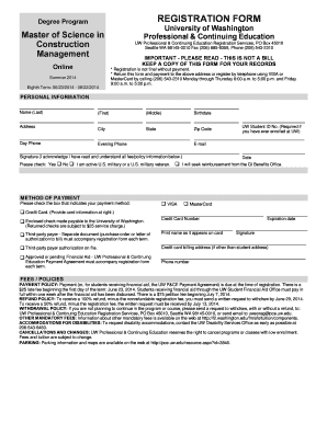 REGISTRATION FORM UW Educational Outreach University of Outreach Washington