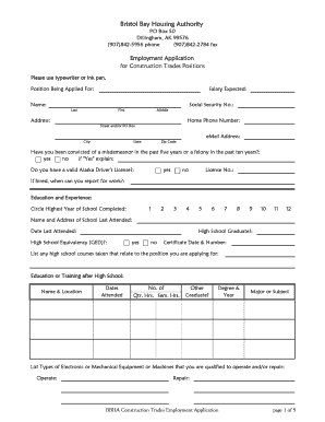 Job Application Bristol Bay Housing Authority Bbha  Form