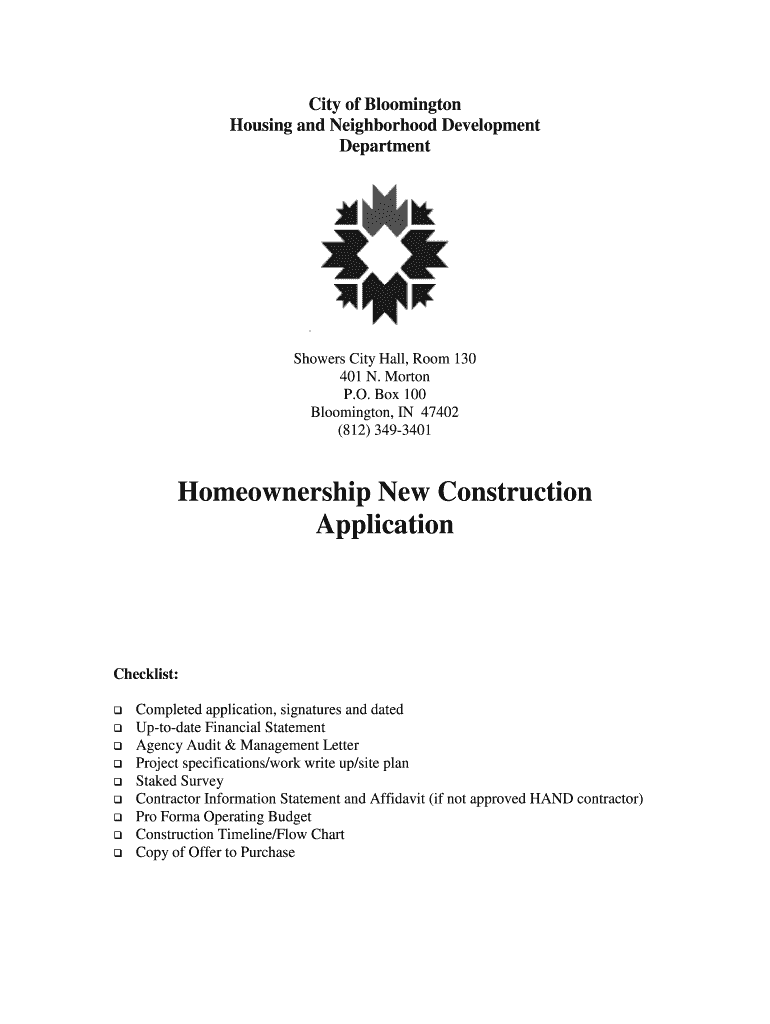 Homeownership New Construction Application City of Bloomington Bloomington in  Form