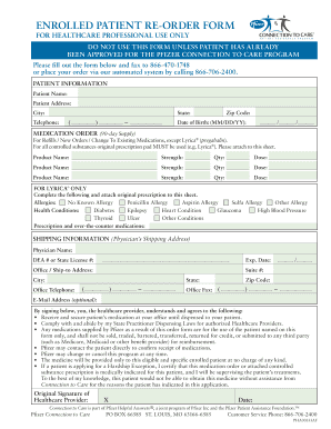 Pfizer Enrolled Patient Re Order Form