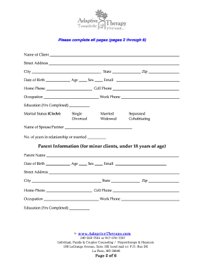 Forms for First Visit Adaptive Therapy