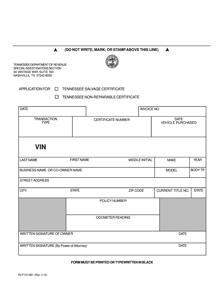  Tennessee Salvage Title 2012