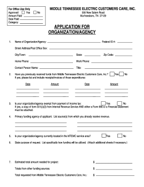 APPLICATION for ORGANIZATIONAGENCY  Form
