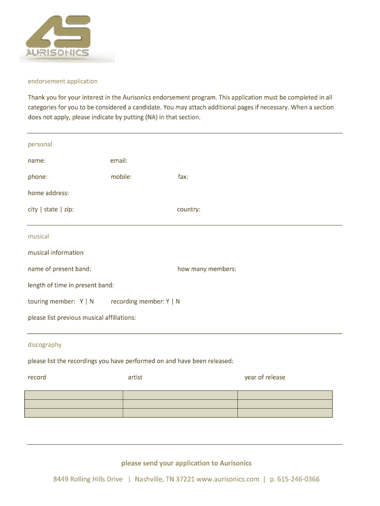 Aurisonics Endorsement Form