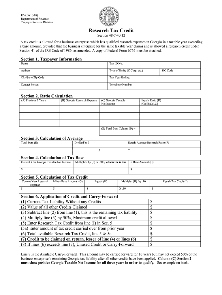  Research Tax Credit Form Ga 2019