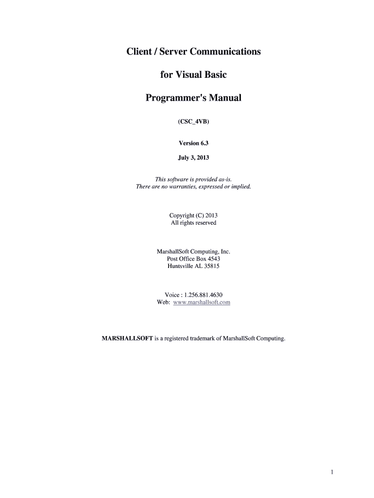 Client Server Communications for Visual Basic Programmer&#039;s Manual  Form