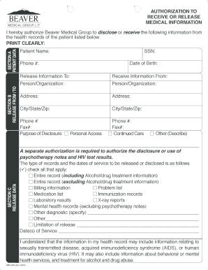 Beaver Medical Group Medical Records  Form