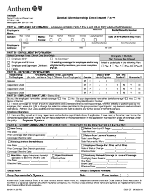 Fillable Anthem Dental Membership Enrollment Form