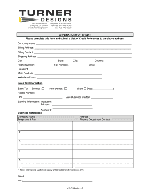 APPLICATION for CREDIT Please Complete This Turner Designs  Form